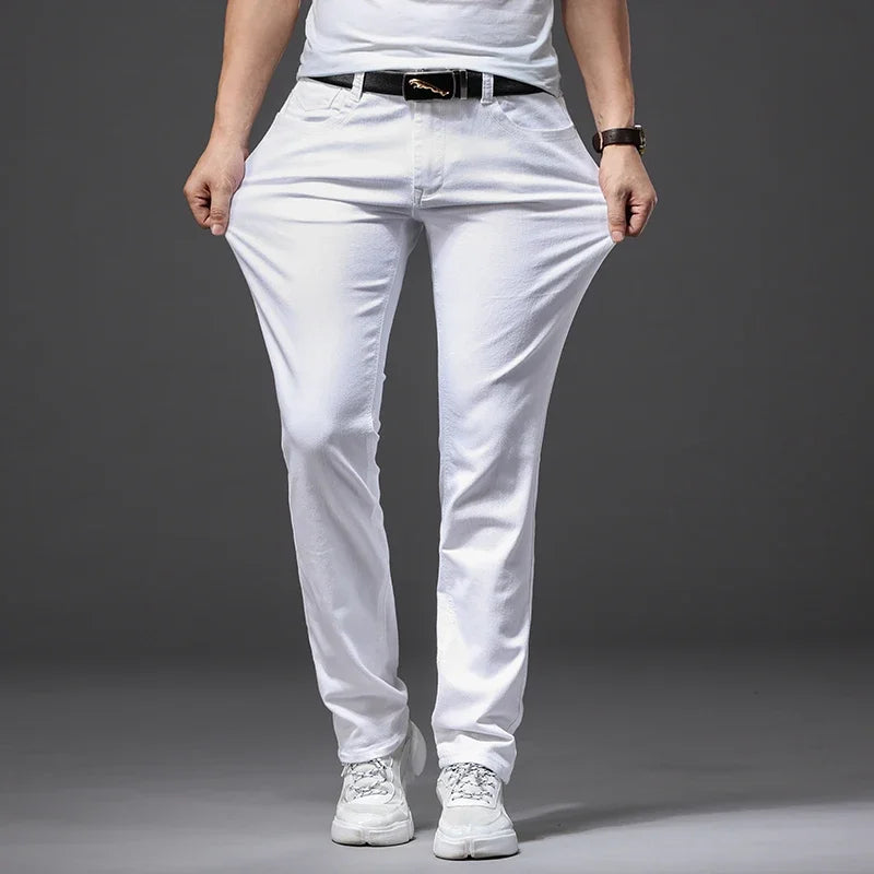 Men Slim White Stretch Pants