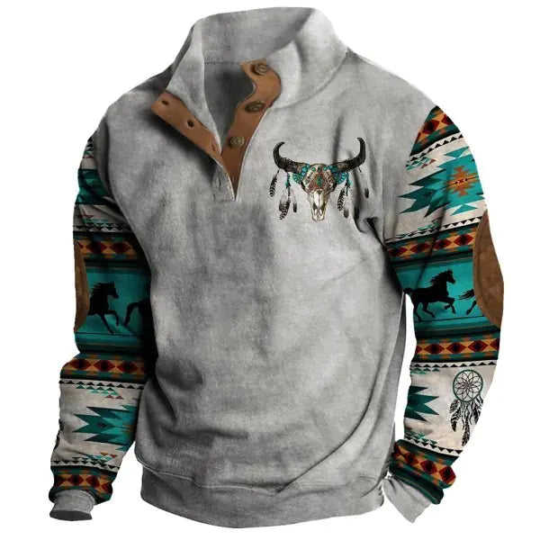 Vintage Print Long Sleeve Polo