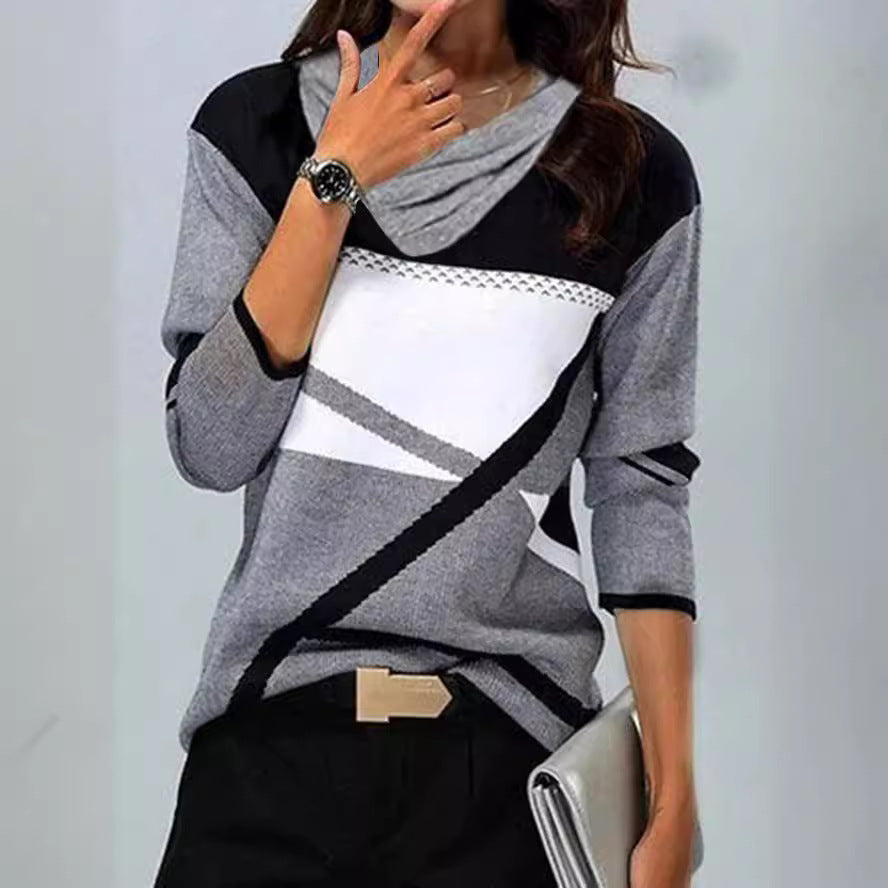 Womens V-Neck Printed Long Sleeve T-Shirt