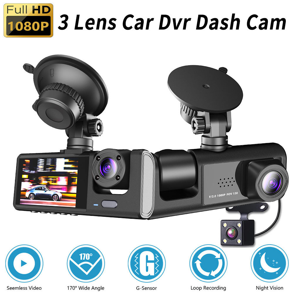 Triple Lens Car Dash Cam with WiFi Connectivity