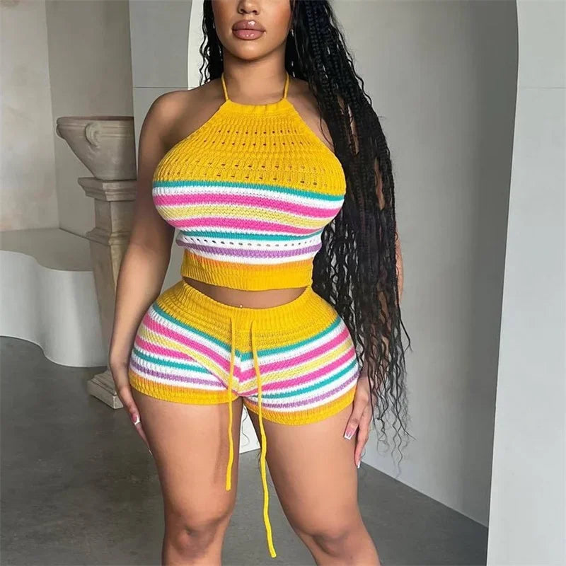 Women Suits Hhanging Neck Lace-up Sleeveless Backless Tops