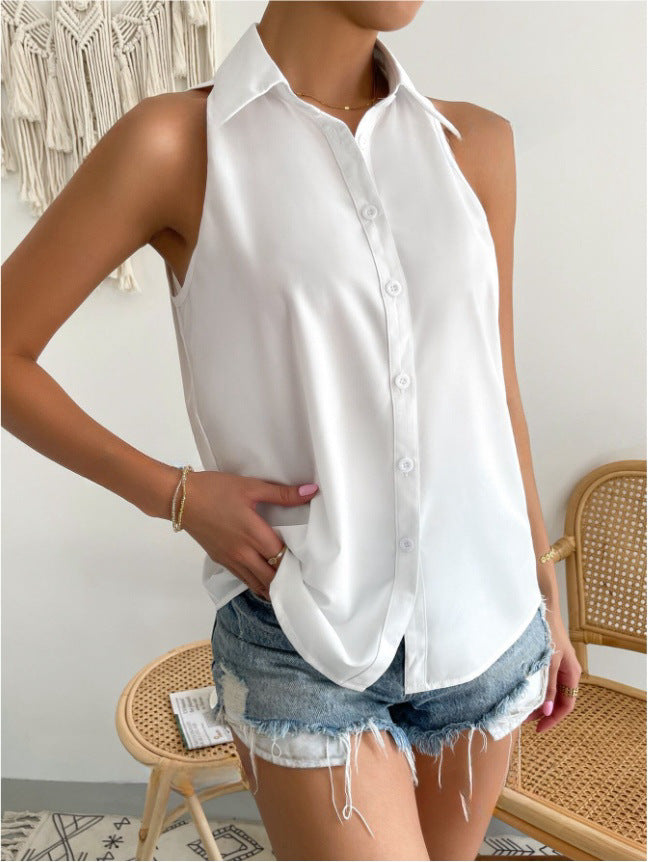 Sleeveless Satin Shirt for Women