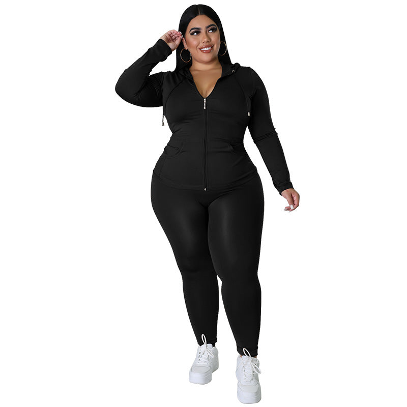 Plus Size Ladies Activewear Set: Zip Hoodie & Pants