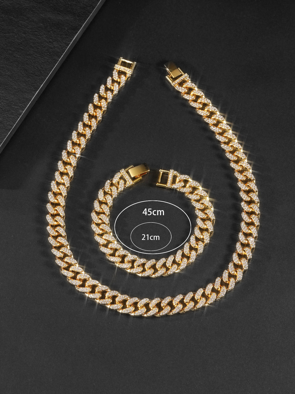 Men's Geometric Cuban Chain Necklace Bracelet Set