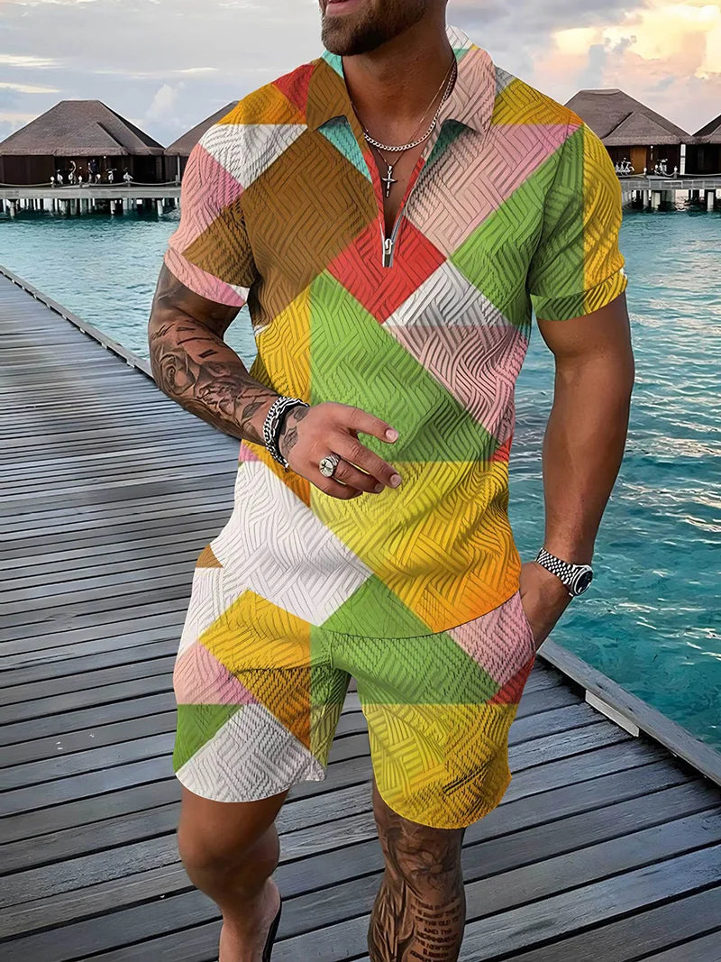 Casual Outdoor Travel Polo Shirt Shorts Suit