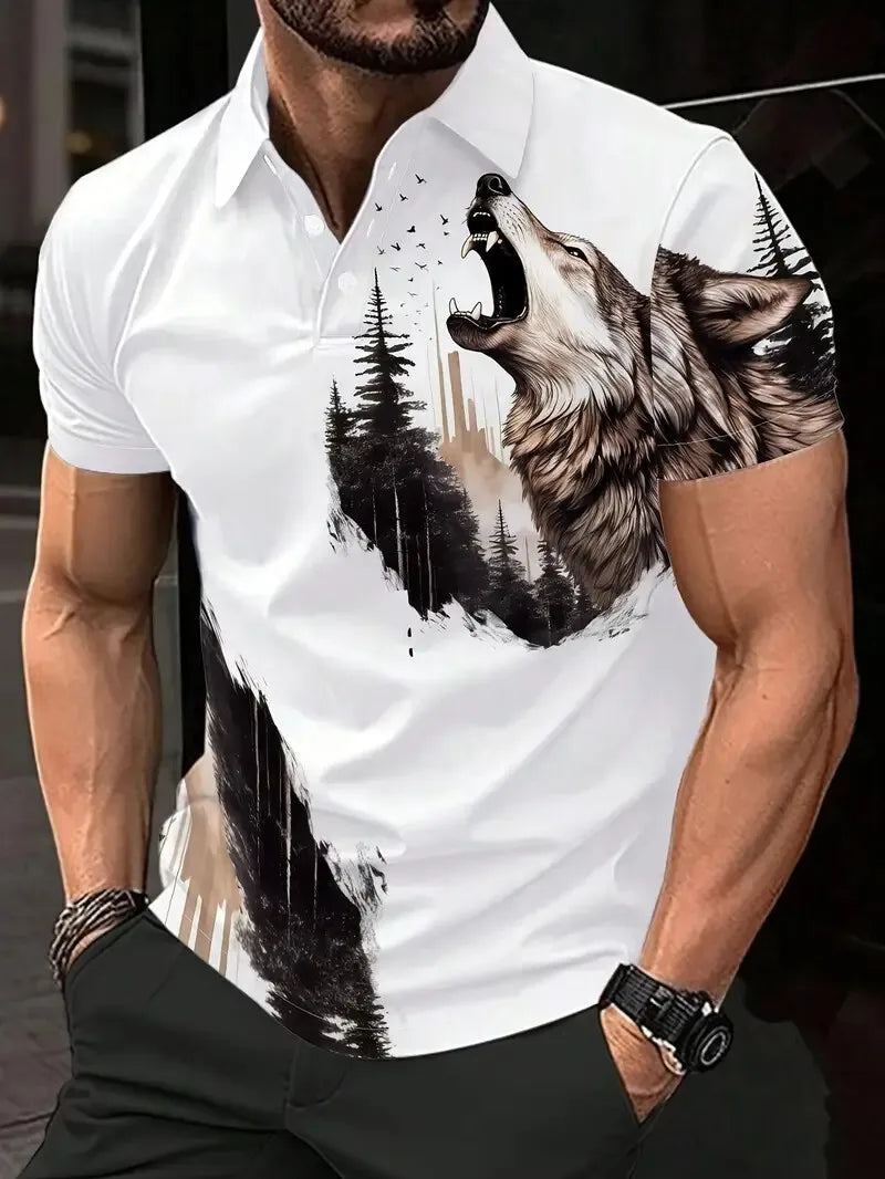 Men's Polo shirt Animal Graphic Print Outdoor Casual O Neck fine horse Short Sleeve Street Fashion  Male Oversized Clothing