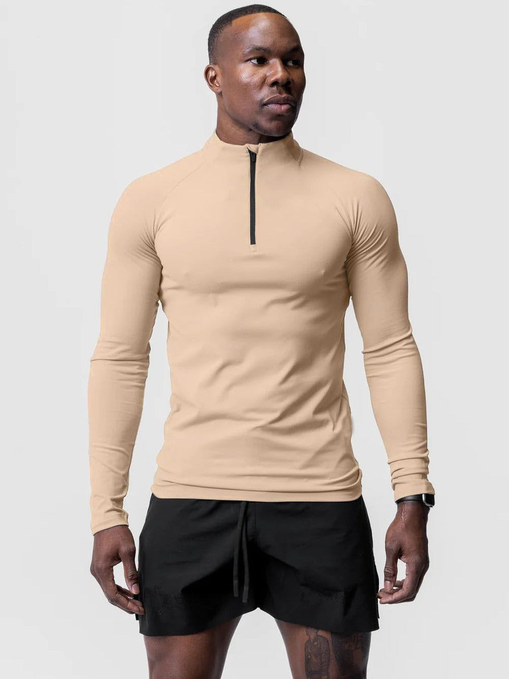 Mens Solid Color Half Zip Turtleneck Sport Shirt