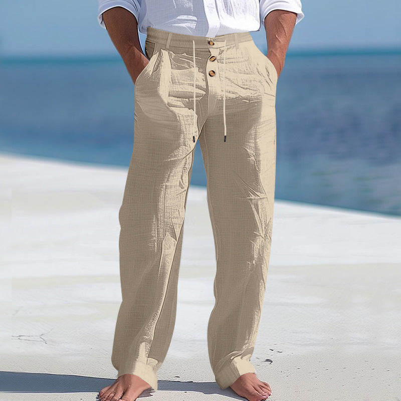 Linen Drawstring Pants Straight Leg Casual Trousers