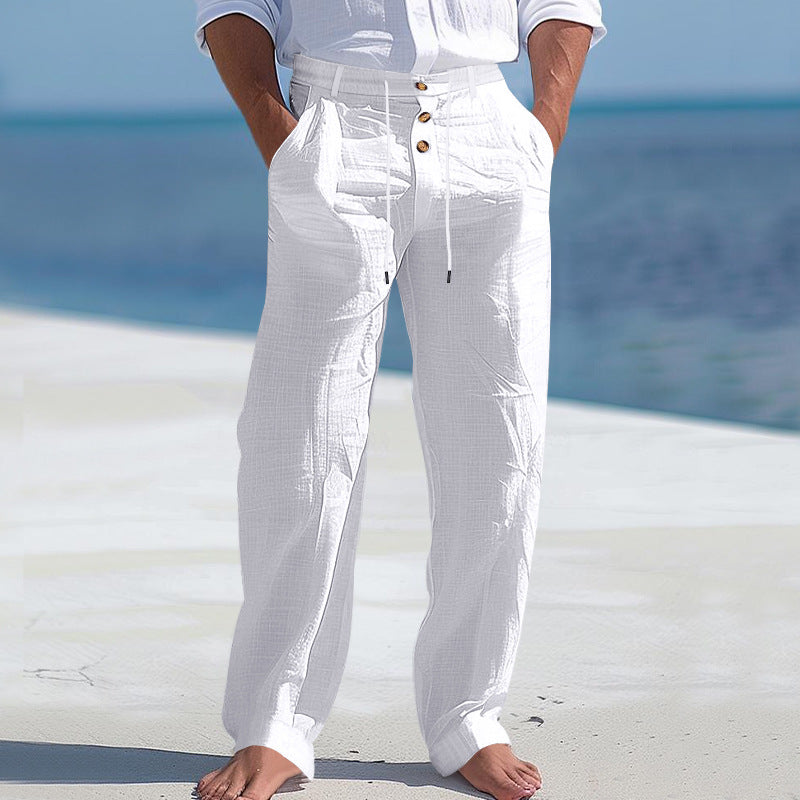 Linen Drawstring Pants Straight Leg Casual Trousers