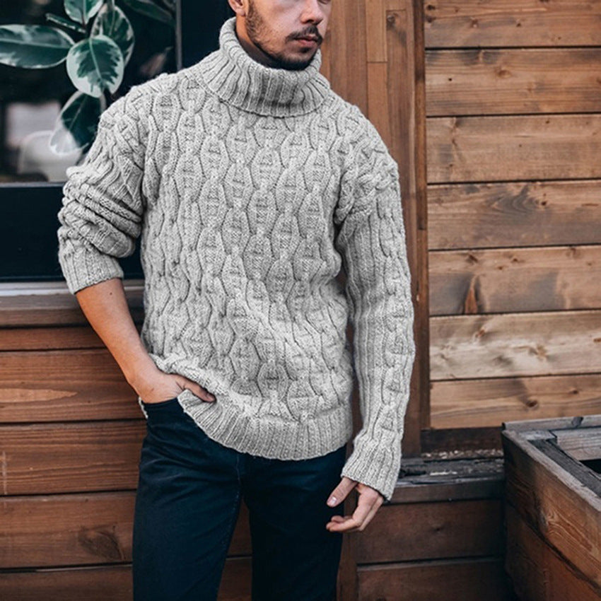 Men's High Neck Diamond Twist Knit Sweater