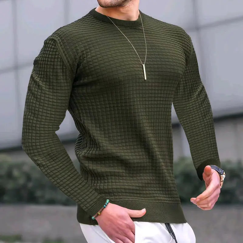 Loose Knitted Long-sleeved Cotton Crew-neck Pullover