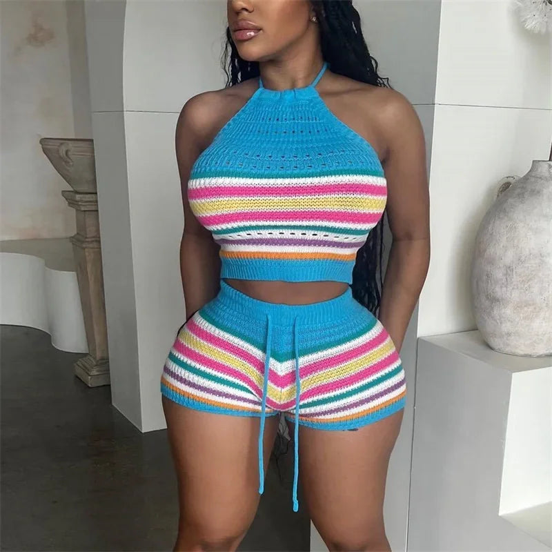 Women Suits Hhanging Neck Lace-up Sleeveless Backless Tops