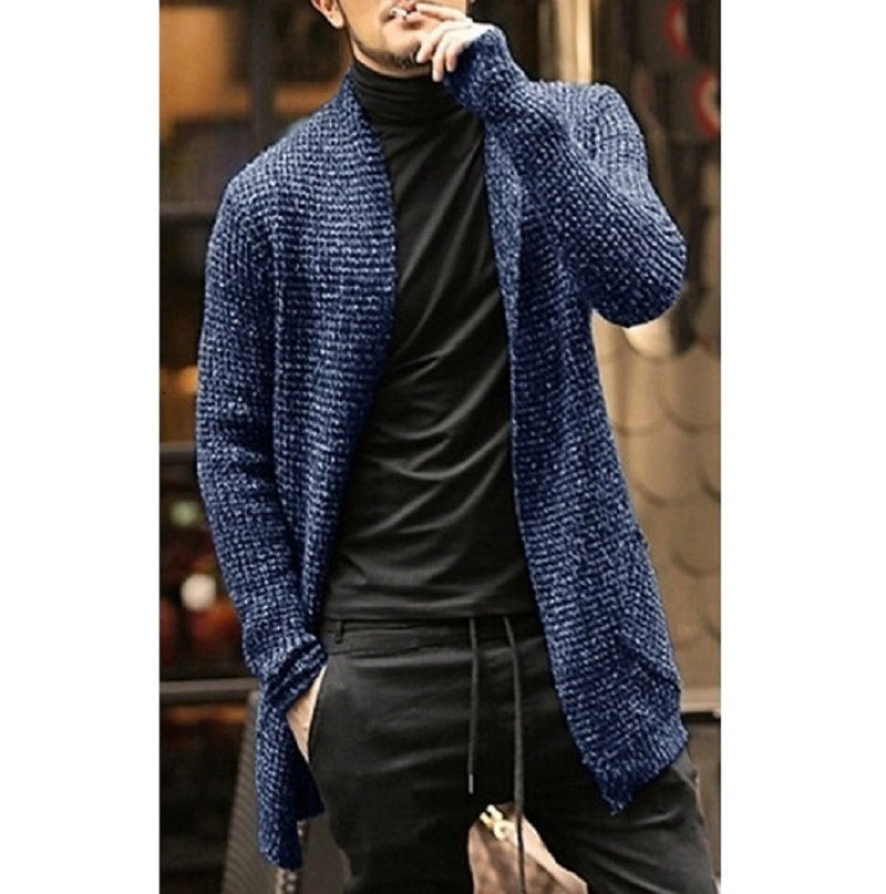 Men's Long Sleeve Cardigan Trench Coat Sweater