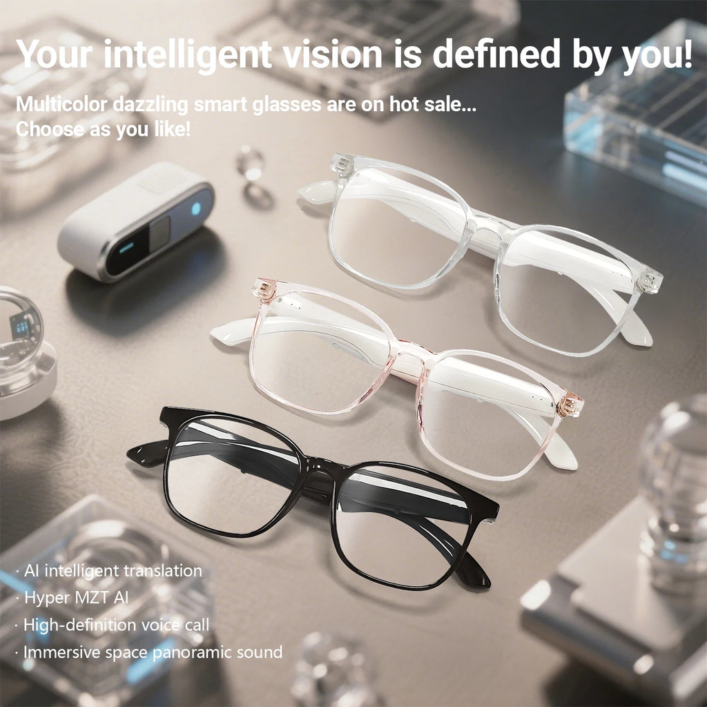 2025 AI Intelligent Language Translation Glasses Bluetooth Call Earphones Smart Glasses Travel Men Women Anti-Blue Light Glasses