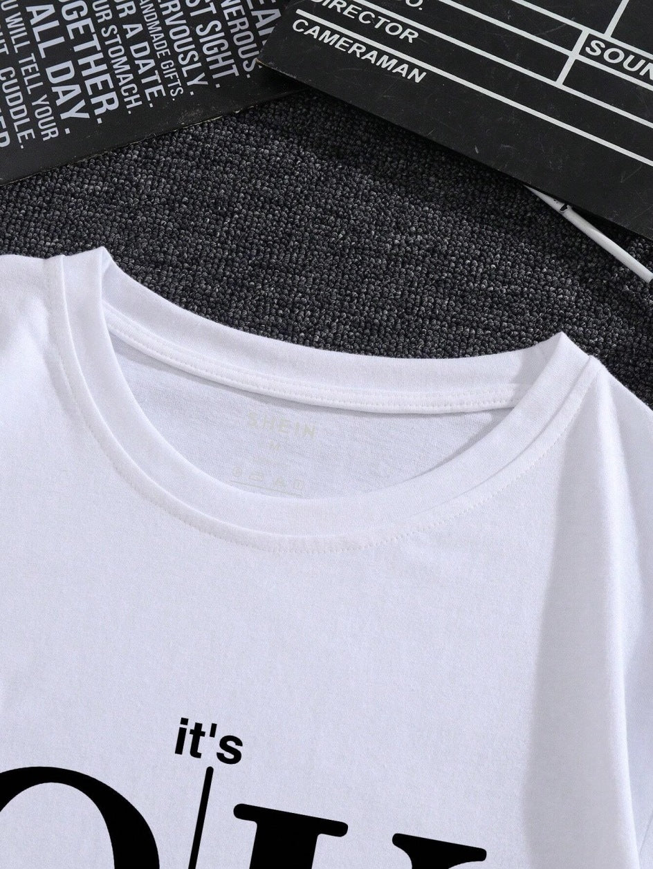 Ok Graphic Round Neck Short Sleeve T-shirt