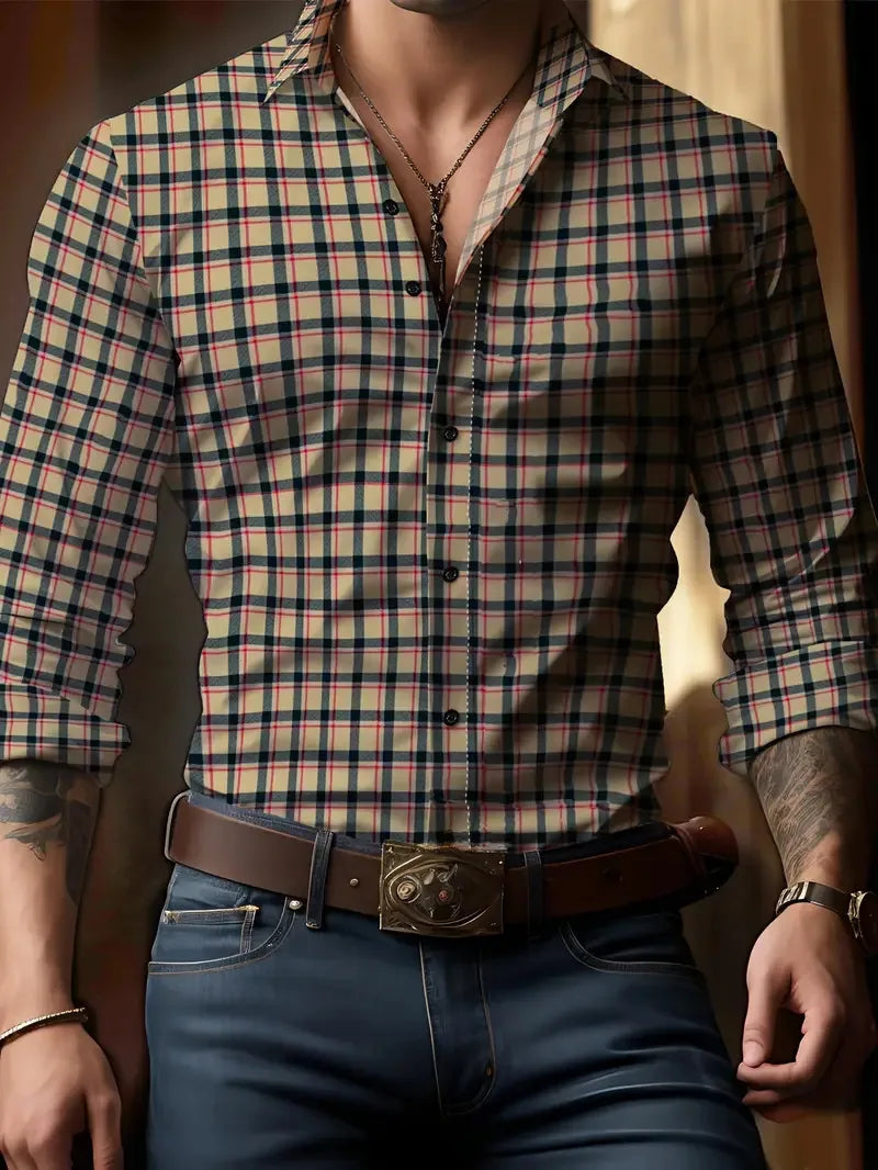Check Print Long Sleeve Luxury Shirt