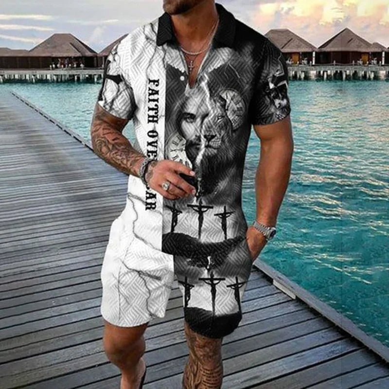 Fu Polo Shirt+Shorts 2 Piece Outfit