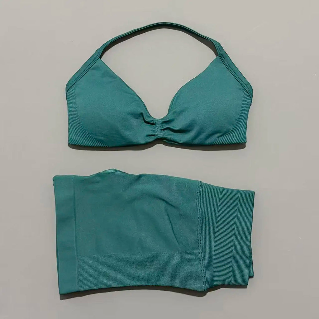 2 Piece Impact Sports Set Women Strappy Yoga Bra Gym Workout Scrunch Shorts Sports Suit Fitness Clothes Seamless Yoga Set