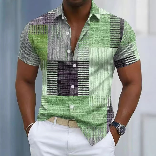 Vintage Color Block Stretch Casual Shirt