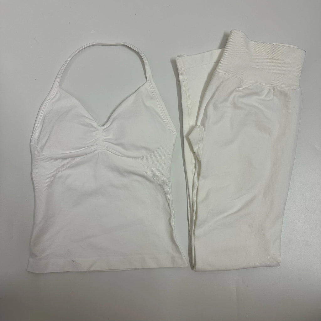 2 Pieces Set Yoga Leggings Set Women Backless Tank Tops High Waist Scrunch Gym Suit Fitness Clothes Outfit Yoga Set