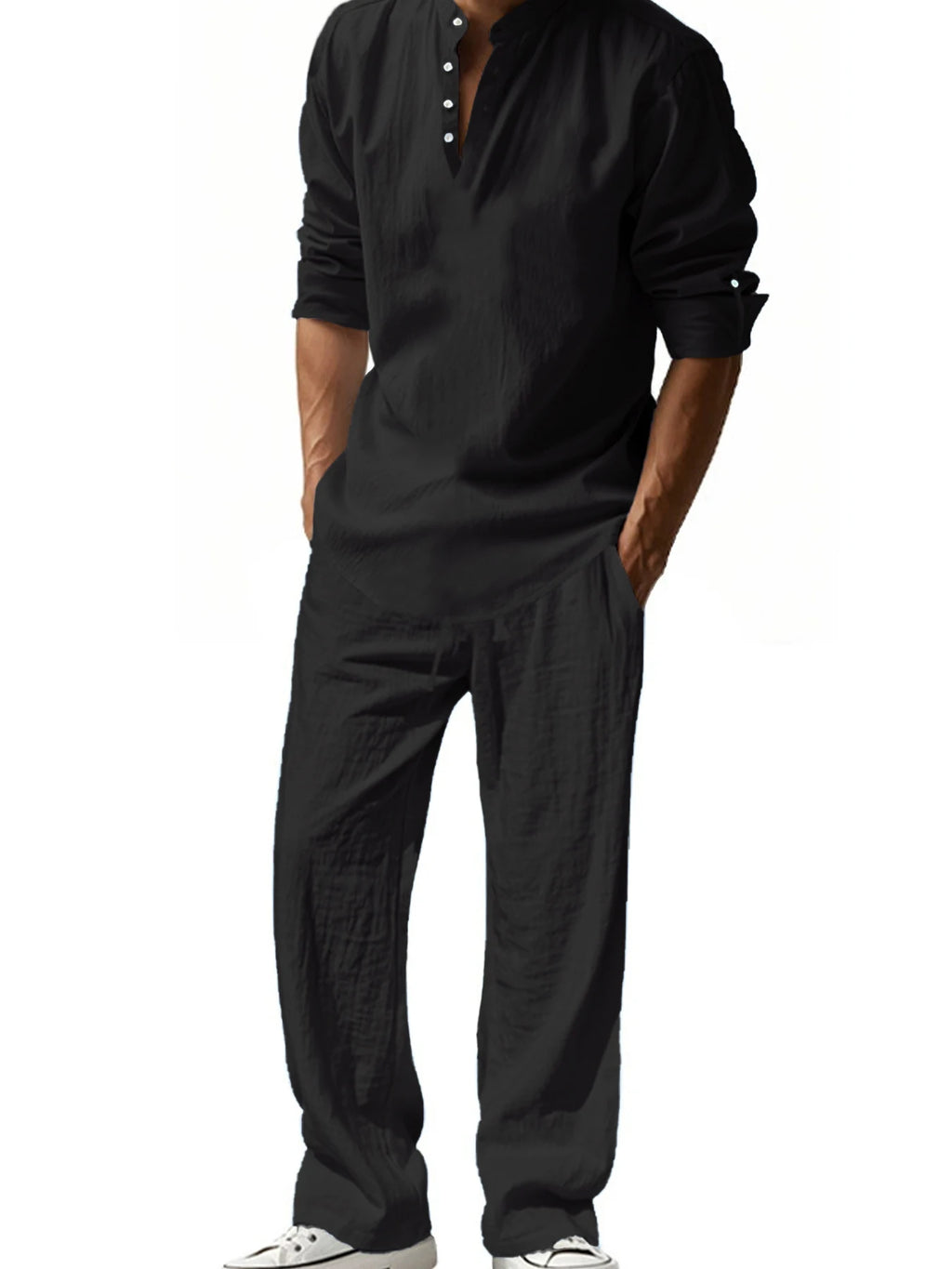 Henley   Streetwear Lightweight Cotton Linen Shirts