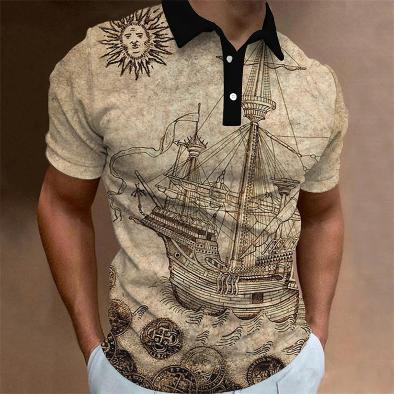 Vintage Man Polo Shirts 3D Sailing Print Summer Short-Sleeve Clothing Men Casual Streetwear Fashion Loose Men' Daily Wear New