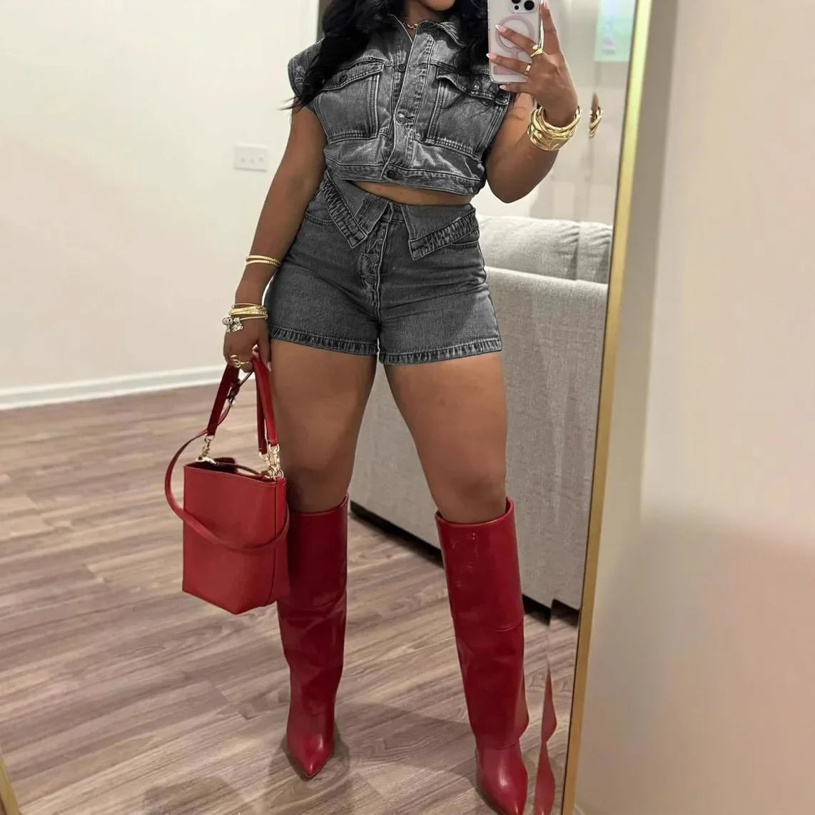 Denim Shorts Sets