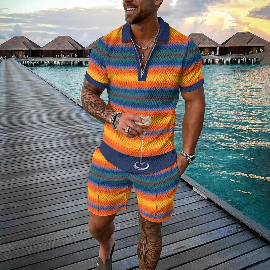 Summer 3D Print Men's Polo Shirt Set