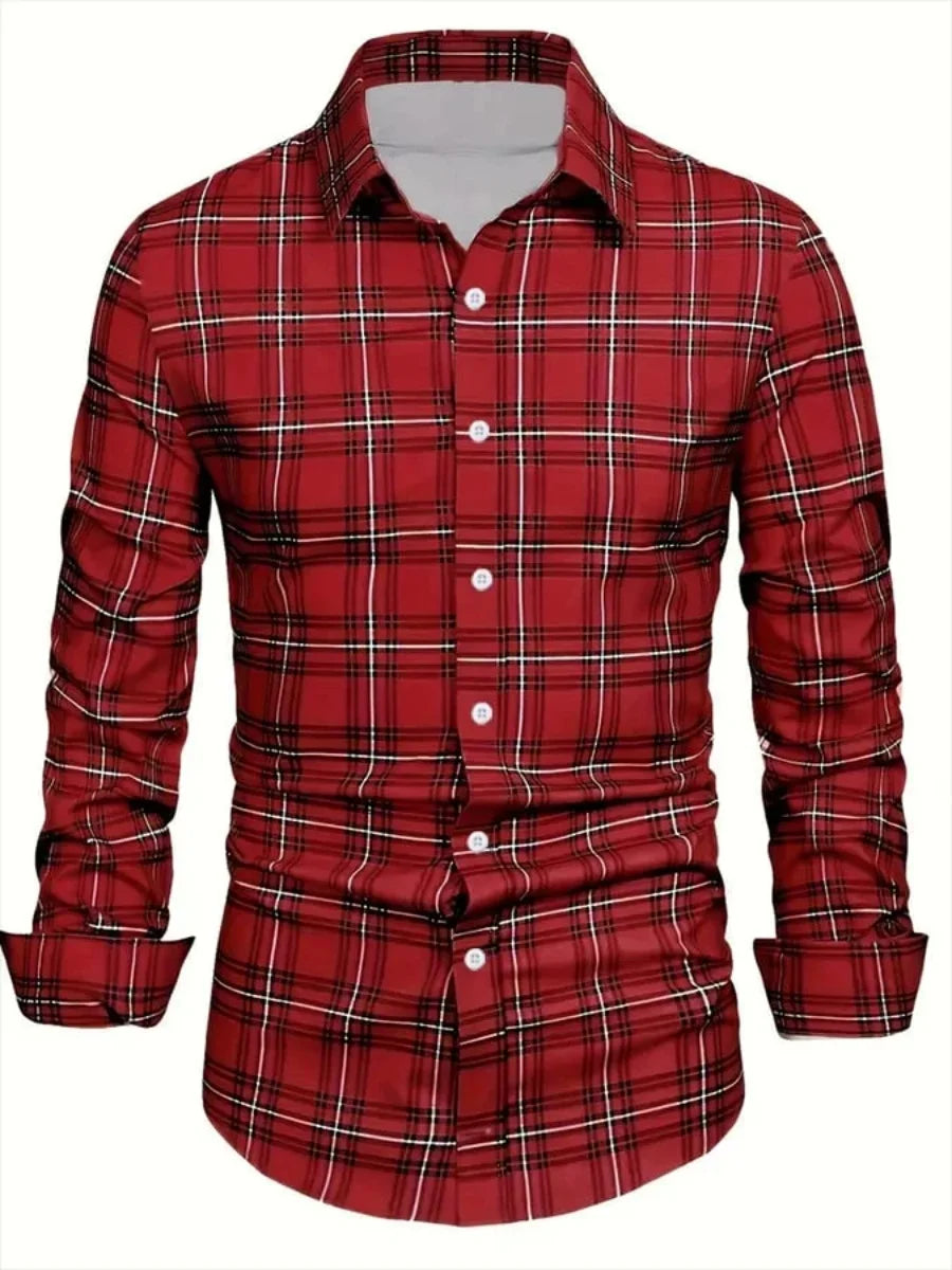 New men's spring-autumn check buttoned shirt
