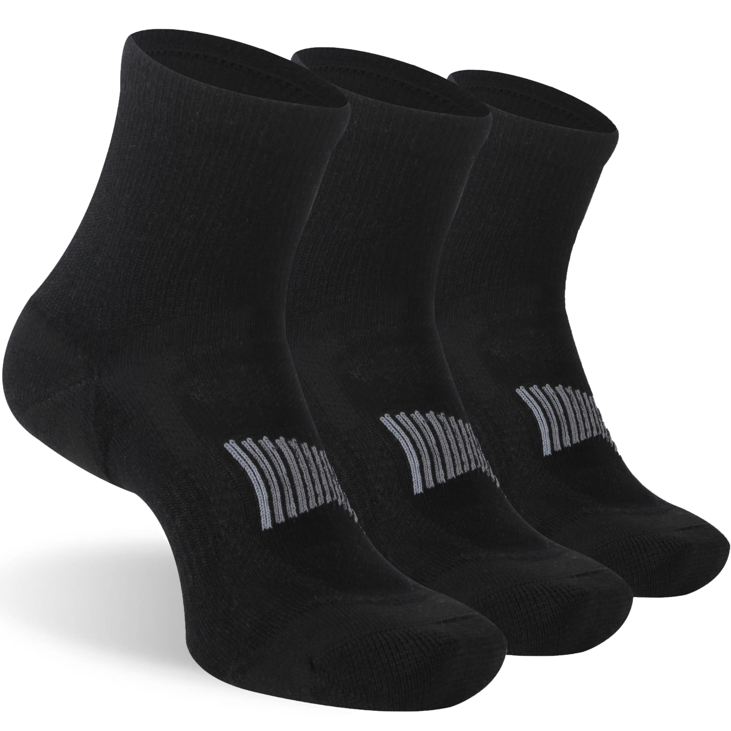 RTZAT Mens Womens 90% Merino Wool Ankle Athletic Business Casual Running Moisture Wicking Arch Support Everyday Thin Wool Socks Black Large