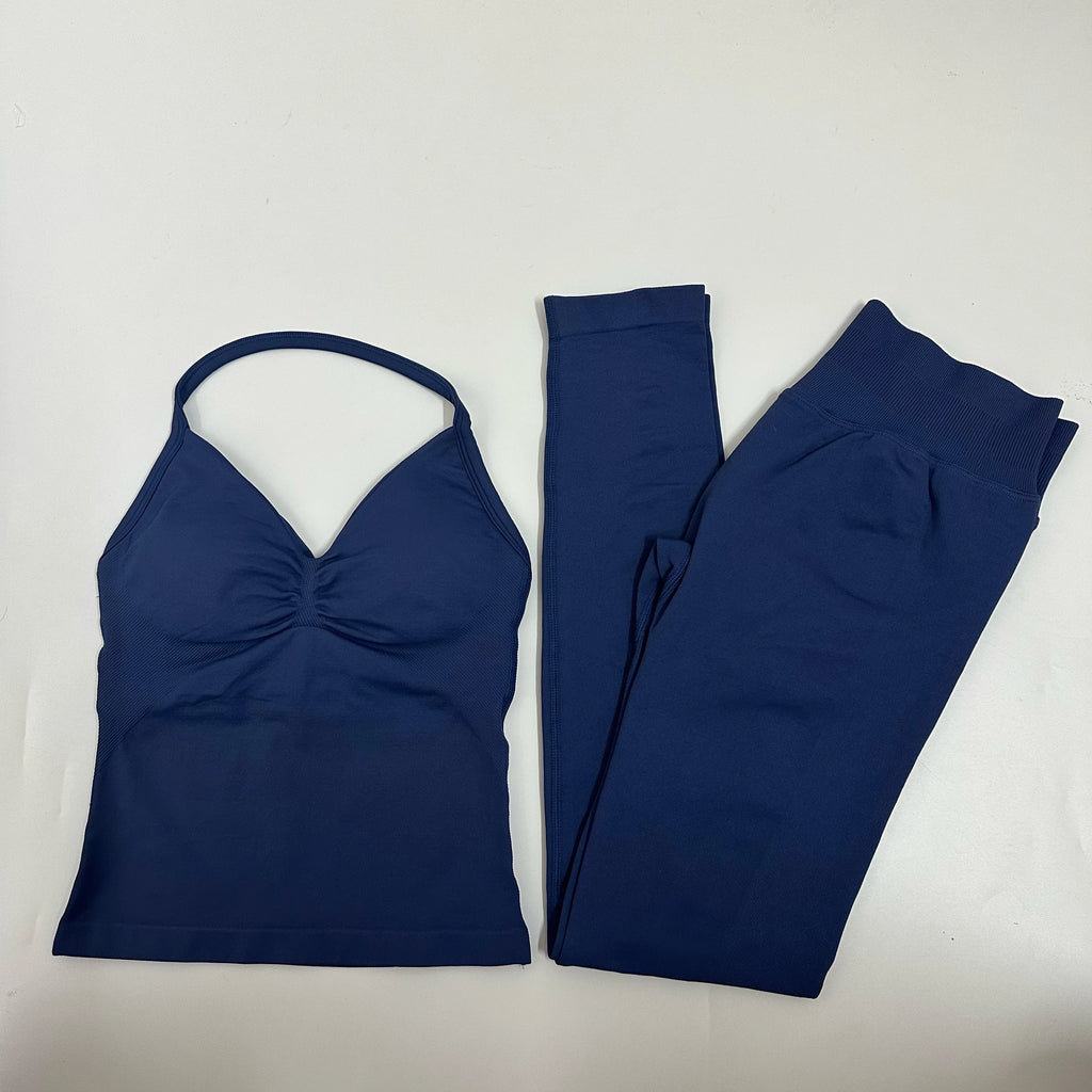 2 Pieces Set Yoga Leggings Set Women Backless Tank Tops High Waist Scrunch Gym Suit Fitness Clothes Outfit Yoga Set