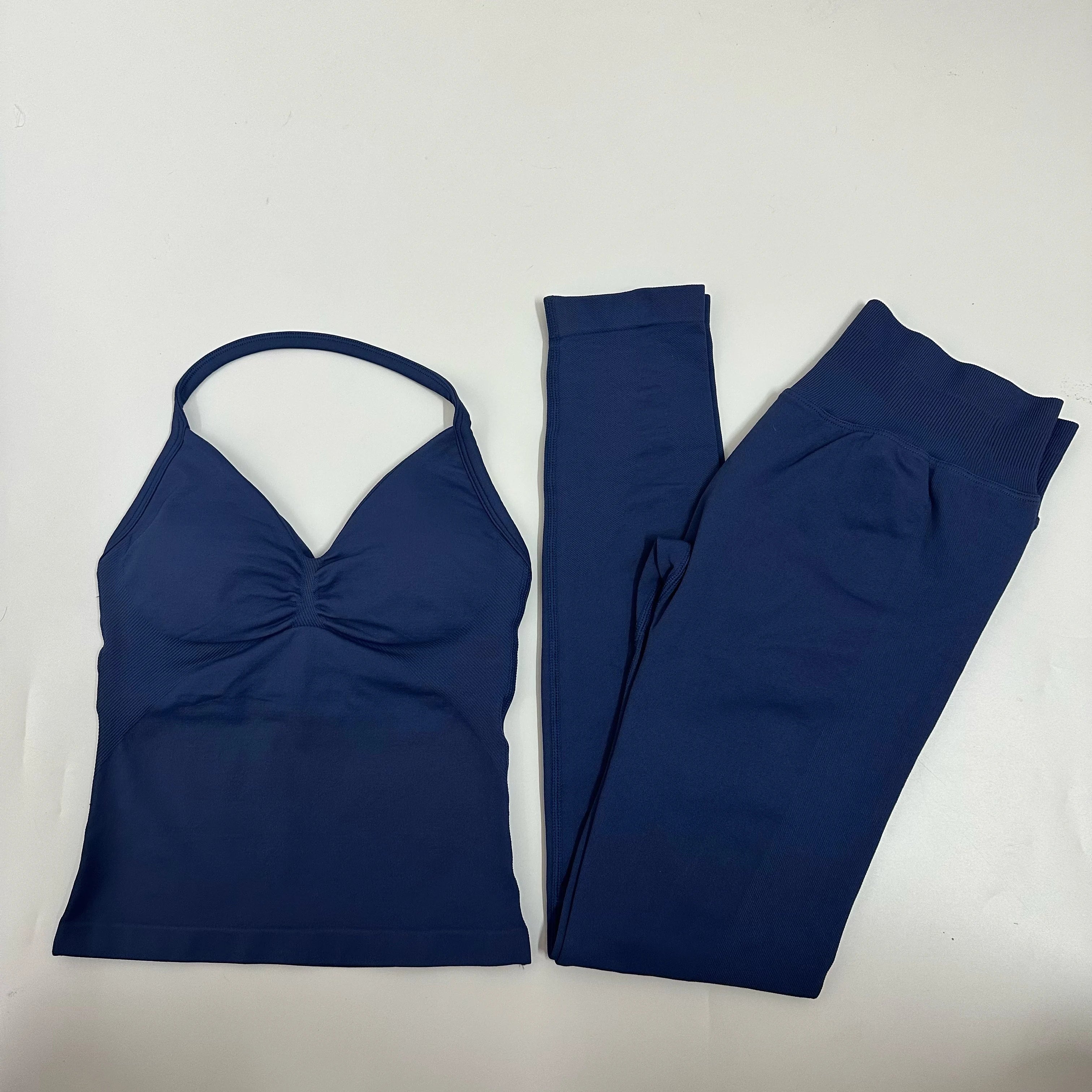 2 Pieces Set Yoga Leggings Set Women Backless Tank Tops High Waist Scrunch Gym Suit Fitness Clothes Outfit Yoga Set