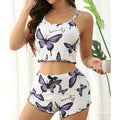 Women's Butterfly Print Pajama Set Sleeveless Crop Top and Shorts 2 Piece Set Casual Soft Loungewear for Women