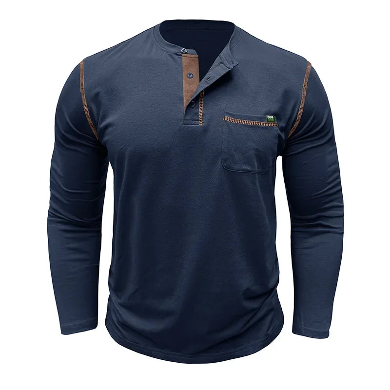 T-shirt Henry Collar Solid Color New Autumn Winter Men's Long-sleeved Casual Fashion Tee Top