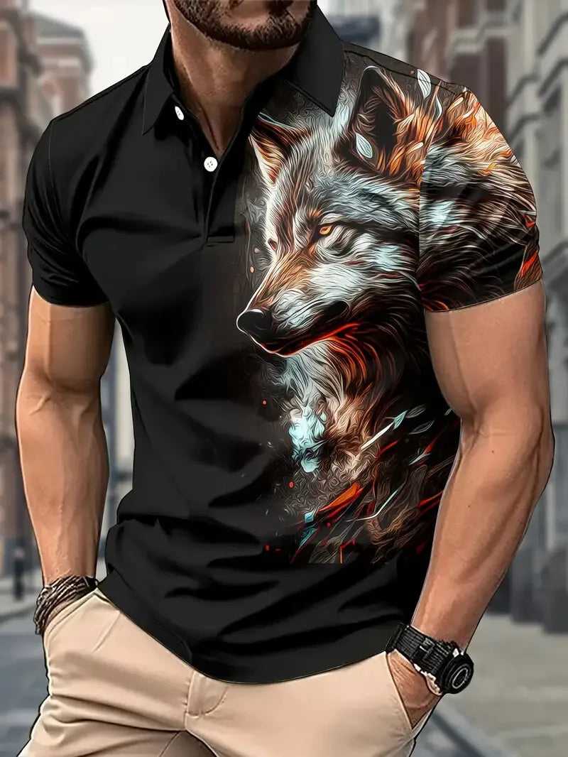 Men's Polo shirt Animal Graphic Print Outdoor Casual O Neck fine horse Short Sleeve Street Fashion  Male Oversized Clothing