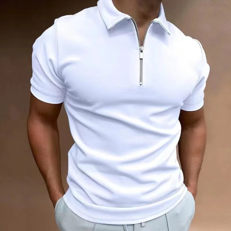 Men's Solid Color Collar Half Zipper T-shirt