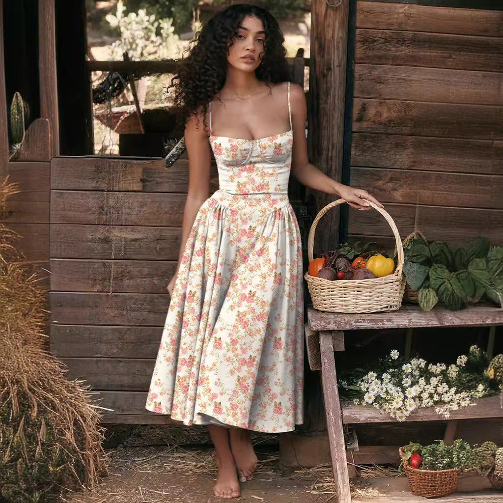 Elegant Spaghetti Strap Flared Dress