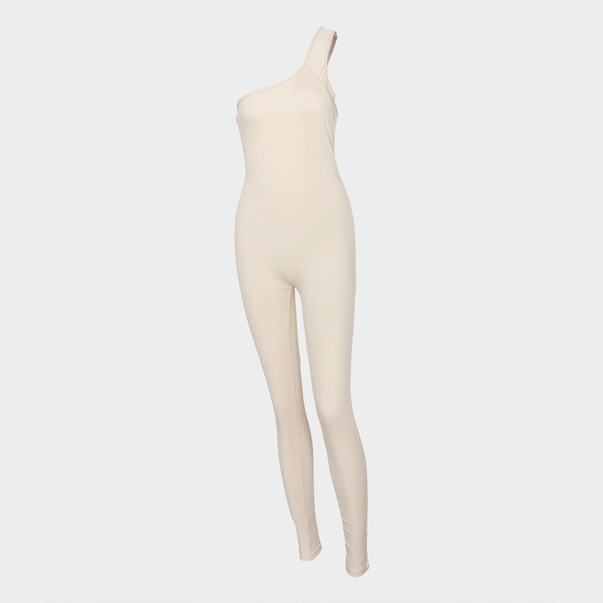 Ladies One Shoulder Solid Color Yoga Jumpsuit