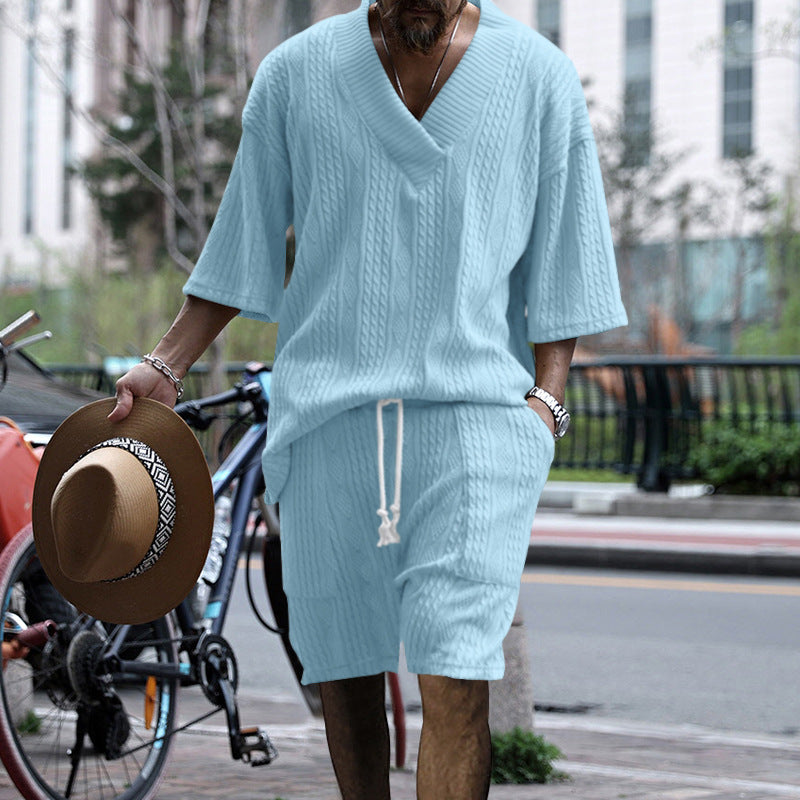 Men's Casual Knit Short Sleeve Top and Shorts
