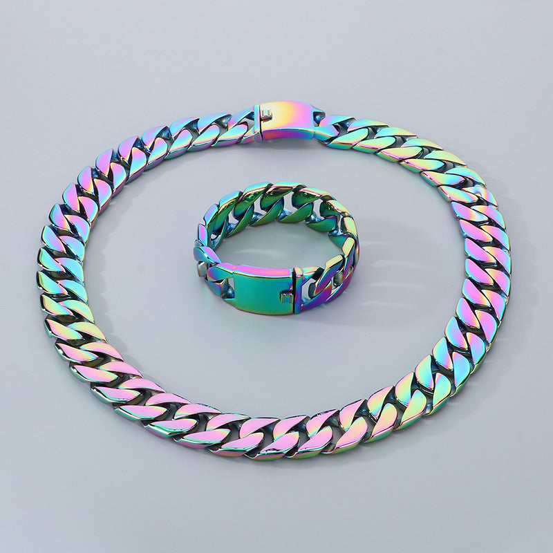 Hip Hop Cuban Chain Titanium Steel Necklace Bracelet Set