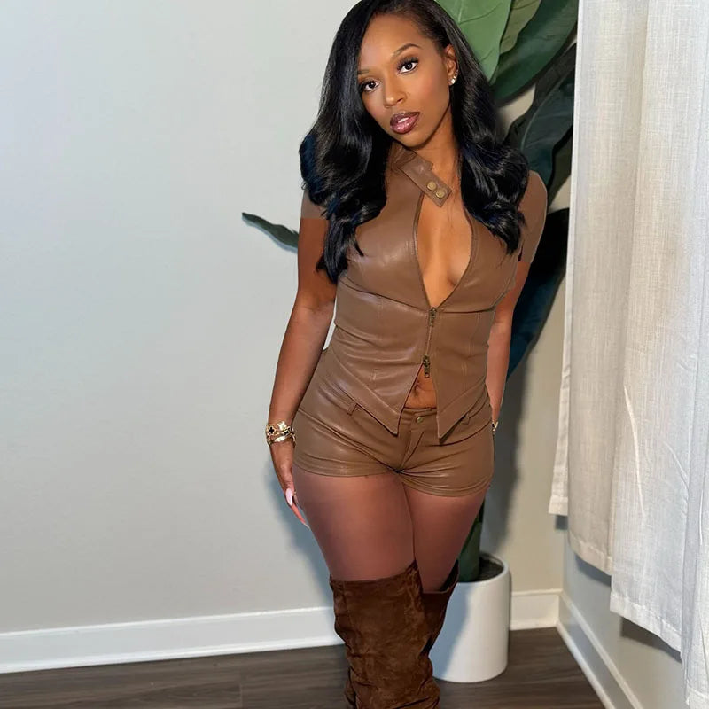 Doyerl Faux Leather PU 2 Piece Set