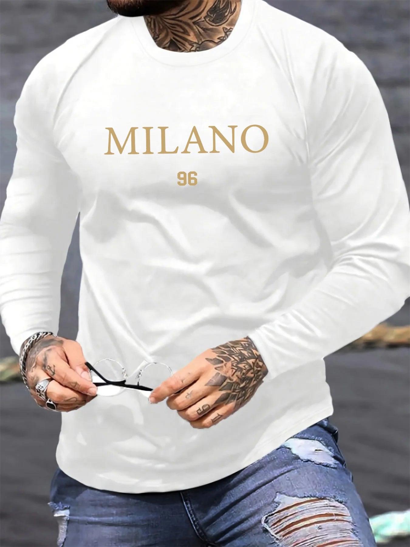 Milano 96 Letter Printed Round Neck Sports Long Sleeved T-shirt Top