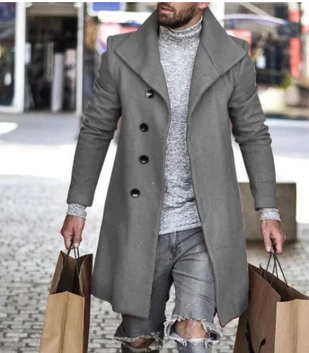 Mid-Length Men's Woolen Trench Coat