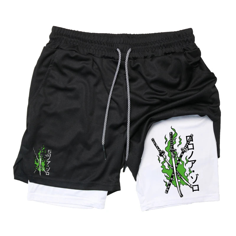 Print 2 in 1 Running Shorts for Men Gym Workout Compression Shorts with Phone Pocket Towel Loop Summer Sport Athletic Activewear