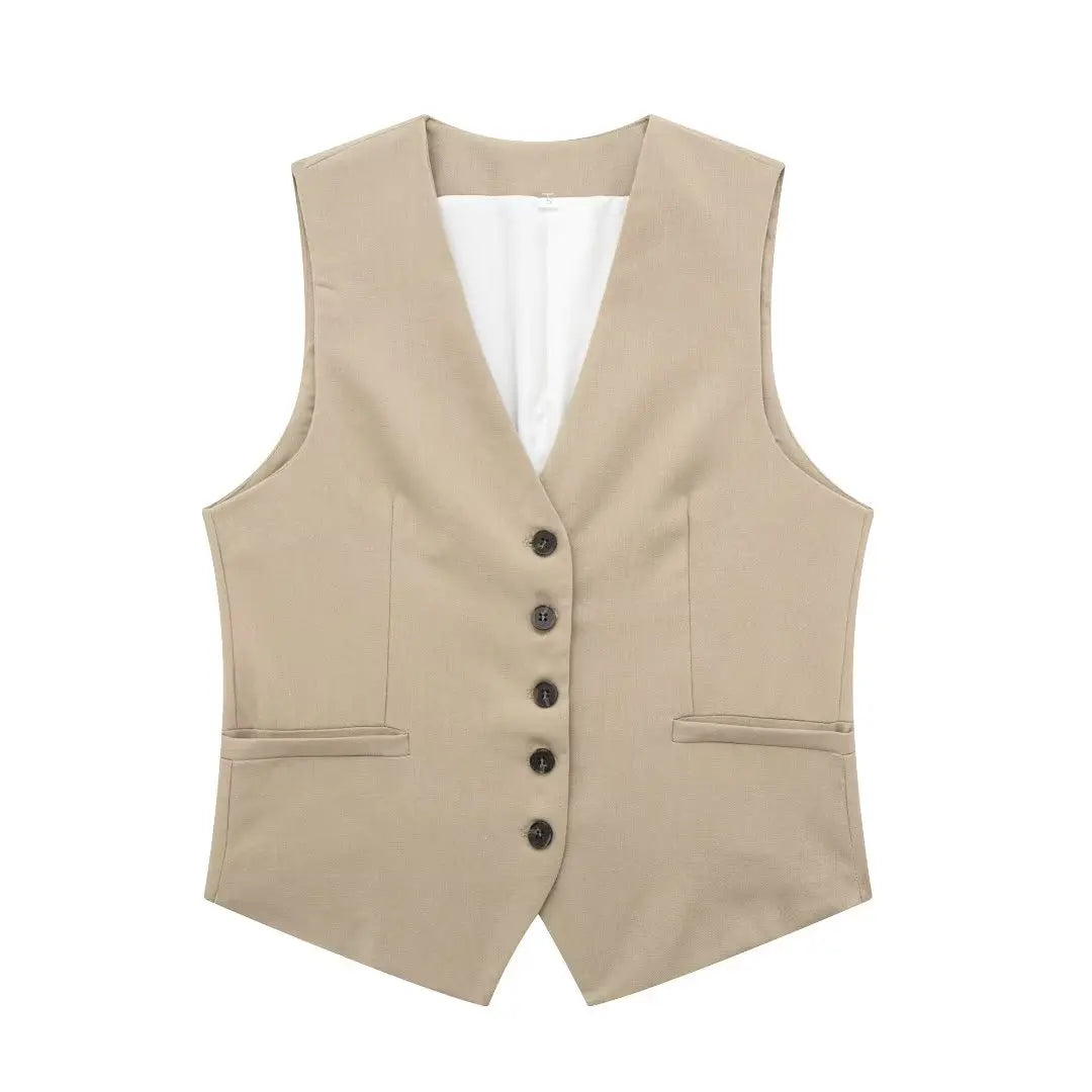HH Fashion Vintage Sets For Women 2 Pieces Solid Linen V Neck Waistcoat Single Breasted Loose Vest Top Chic Casual Short Y2k