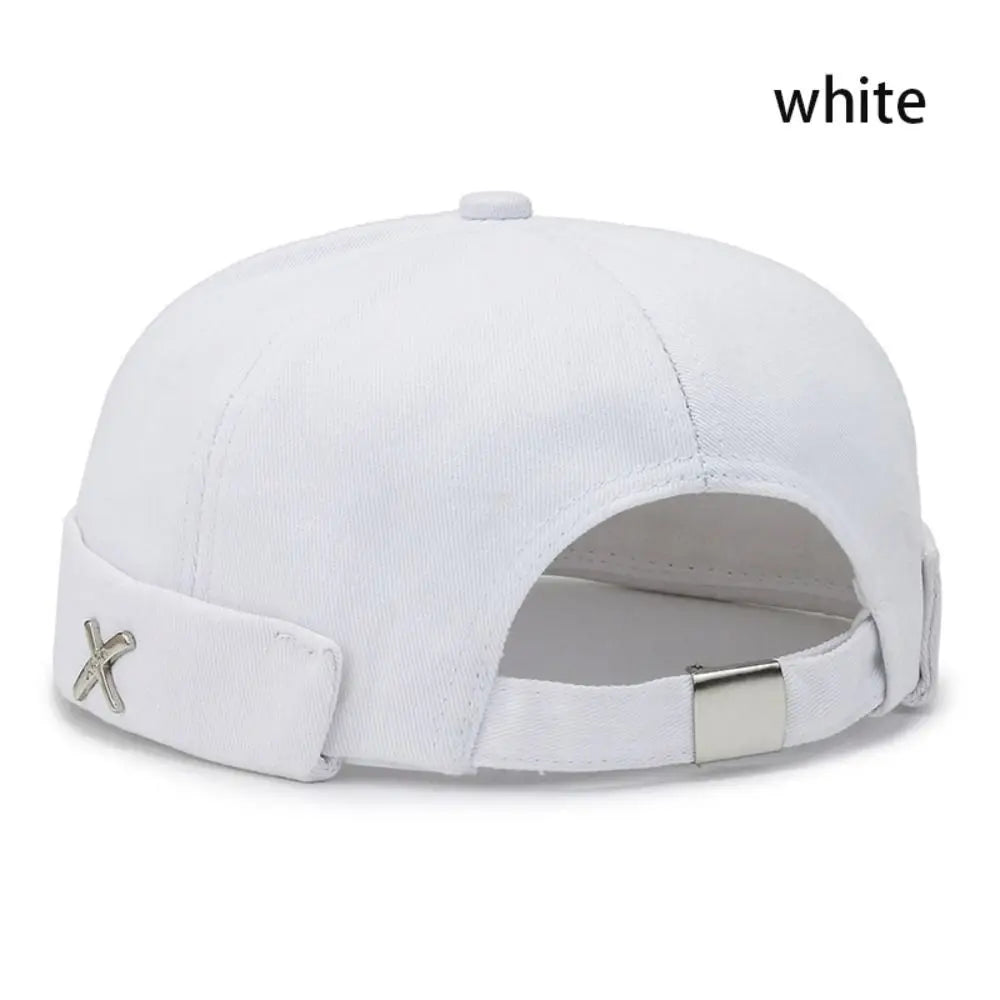Casual Retro Brimless Hat PU Leather Adjustable Melon Skin Caps Solid Color Docker Cap Autumn Winter