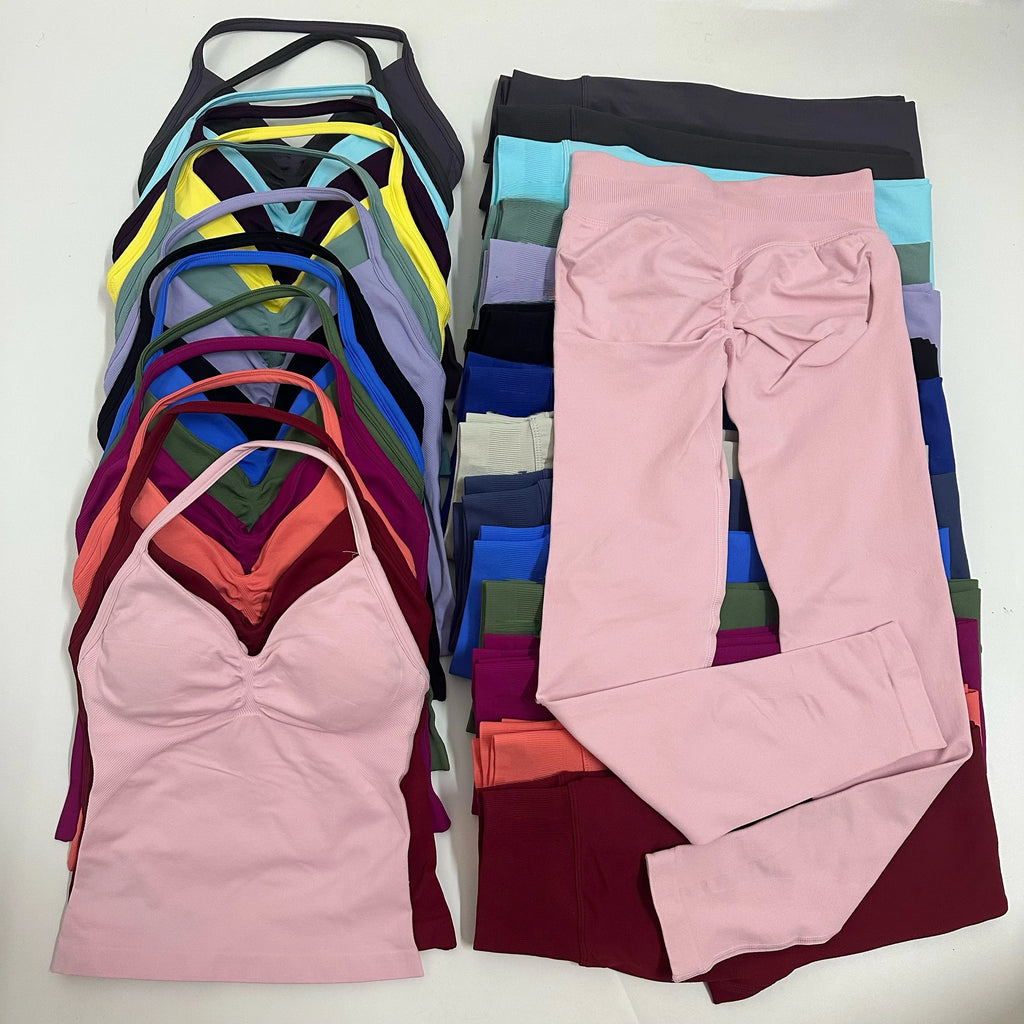 2 Pieces Set Yoga Leggings Set Women Backless Tank Tops High Waist Scrunch Gym Suit Fitness Clothes Outfit Yoga Set