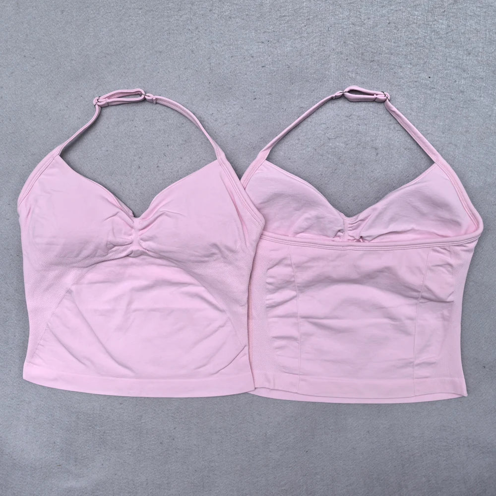 2 Pieces Yoga Set Women Backless Halter Tops High Waist Seamless Shorts Gym Suit Fitness Clothes Sportswear Workout Sets