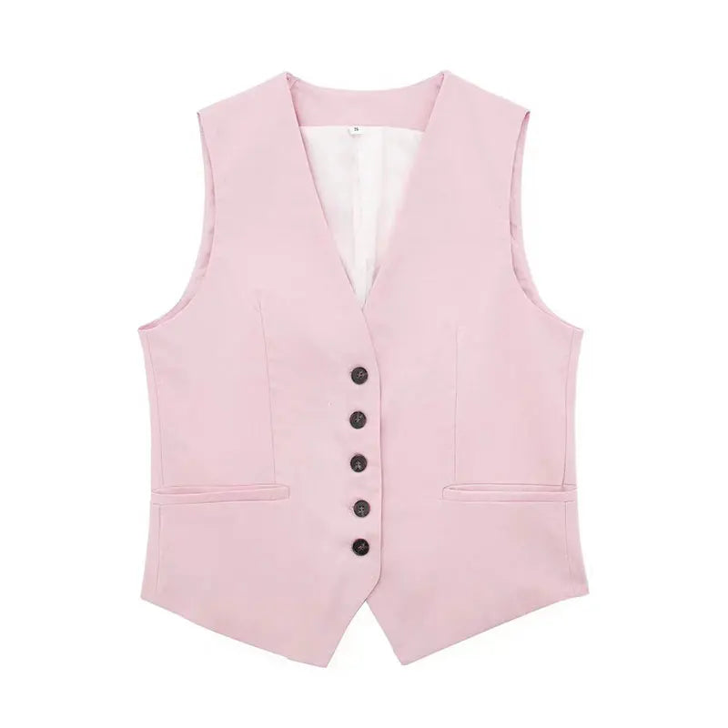 HH Fashion Vintage Sets For Women 2 Pieces Solid Linen V Neck Waistcoat Single Breasted Loose Vest Top Chic Casual Short Y2k