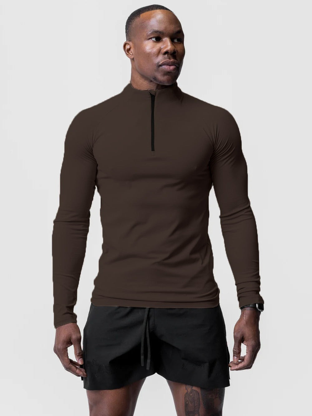 Mens Solid Color Half Zip Turtleneck Sport Shirt